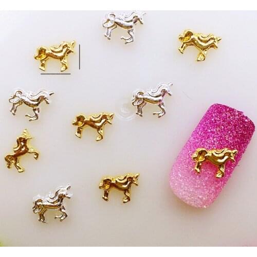50pcs/pack Japan Korea Alloy Nail Art 3D Gold Silver Cute Unicorn Metal Accessories Decoration for Phototherapy Nail Sticker DIY