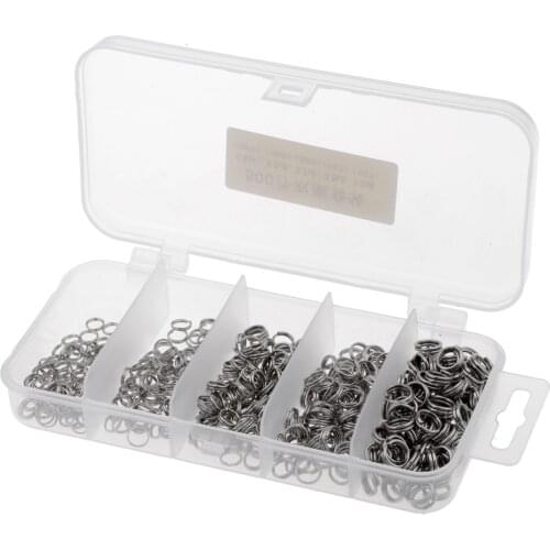500Pcs/Lot Fishing Split Key Ring Double Loop Rings Stainless Steel Snap Lure Connector with Plastic Box
