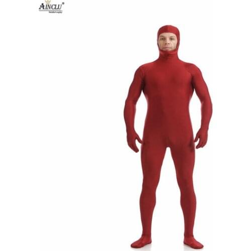 Ainclu Mens Spandex Nylon Zentai Red Body Second Skin Tight All-inclusive Open Face Dancewear Costume Hallween Bodysuit