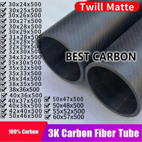 Free shiping30 31 32 34 35 36 38 40 42 50 55 60, 500mm length High Quality Twill Matte surface 3K Carbon Fiber Fabric Wound Tube