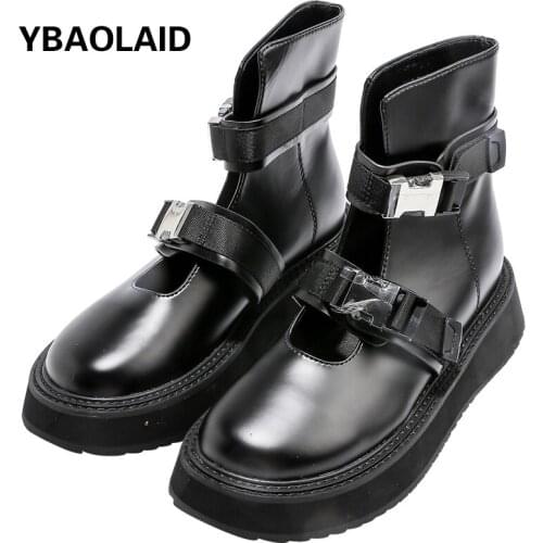Genuine Leather Velcro Sponge Cake Thick-soled Fashion Short Boots Spring and Autumn New Round Toe Hollow All-match Sandals