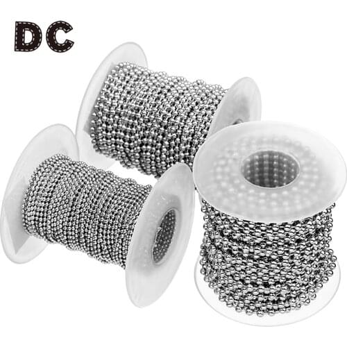 DC Stainless Steel Bead Necklace Link Chains Bulk 10yard/roll Metal Ball Beads Linked Chain Necklaces Women for Jewelry Making