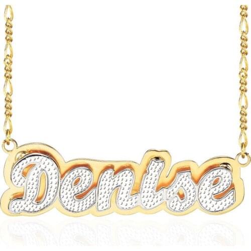Double Layer Two Tone Custom Name Necklace Personalized 3D Name Pendant Necklace18K Gold-Plate Jewelry Gifts For Women Girls