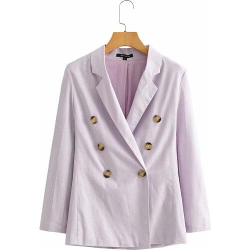2020 Purple Office Lady Coat for women flax double breasted jackets ladies formal suit jackets