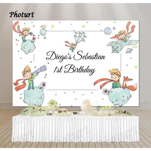 PHOTURT Little Prince Photography Background Baby Shower Boy 1st Birthday Backdrop Cartoon Fox Flower Moon Banner Photo Props