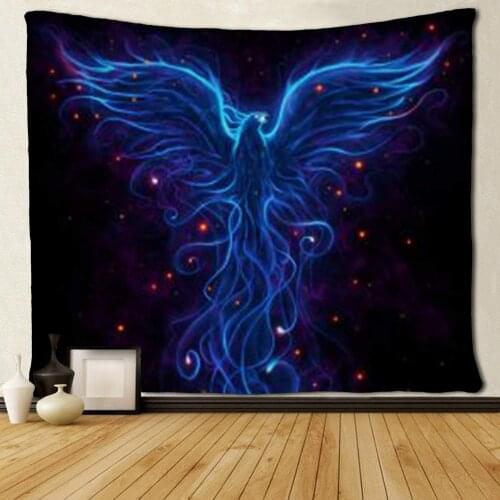 Blue Fire Phoenix Tapestries Hippie Art Wall Hanging