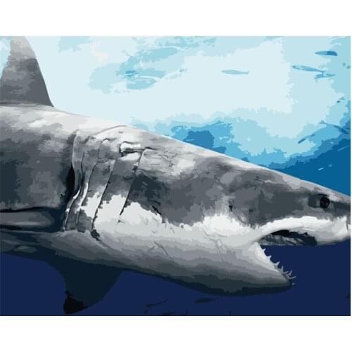 Painting By Numbers DIY Dropshipping 40x50 50x65cm Marine great white shark Animal Canvas Wedding Decoration Art picture Gift