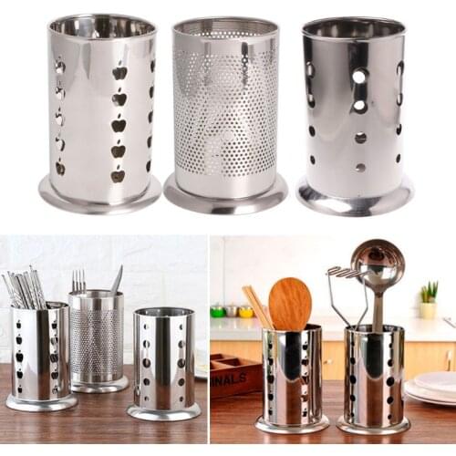 4X7B Stainless Steel Circular Tableware Cage Chopsticks Box Tube Brush Spoon Holder
