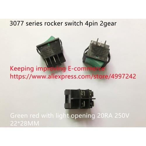 Original new 100% 3077 series rocker switch 4pin 2 gear green red with light opening 20RA 250V 22*28