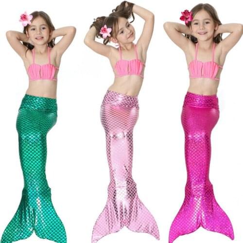 Kids Girls Swimming Mermaid tail Mermaid Costume Cosplay Children Swimsuit Fantasy Beach Bikini Bathing Suit 3PCS Gifts