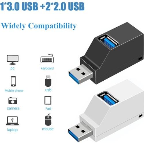 Square 3 Ports USB HUB 2.0 + 3.0 USB Splitter High Speed Rotatable Adapter Mini Hub USB Charging For Laptop Notebook PC Computer