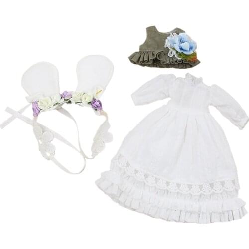 ICY DBS Blyth doll flower dress blyth icy lace & bow & flower white ear white headdress lace white dress