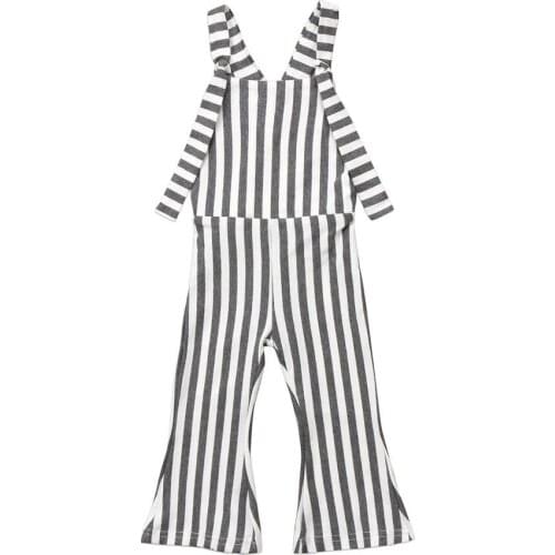 Hot 2019 New Kids Baby Girl Retro Stripe Bell-Bottom Pants Overalls Romper Jumper Outfits