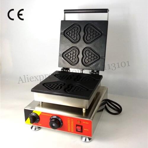 4 Molds 110V/220V Heart-shape Lolly Waffle Making Machine Stainless Steel Love-shape Cake Maker CE Approval for Snack Street
