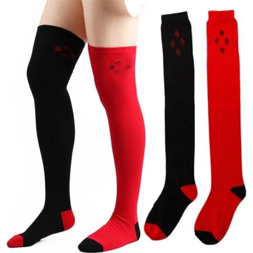Fashion Comic Over The Knee High Socks Girl Cotton Black And Red Woman Clothing Stockings Halloween Cosplay Novelty Long Socks