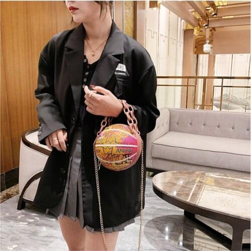 Fashion Purses for Women Shoulder Letter Pattern Bags Crossbody Chain Hand Bag Personality Female Leather Solid Color Basketball