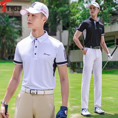 Mens Breathable Golf T-Shirt Summer Quick-dry Sports Golf Tops Man Short Sleeve Button Collar Casual Shirts Clothing D1013