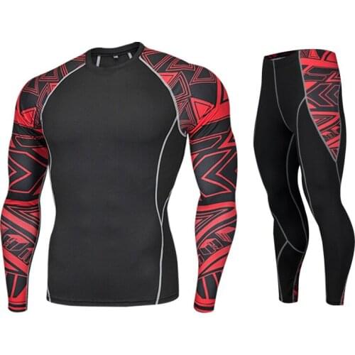 Men Compression Shirts Leggings Long Sleeve Set T-Shirt Man Fitness Crossfit Clothing Quick dry T Shirt and Trousers