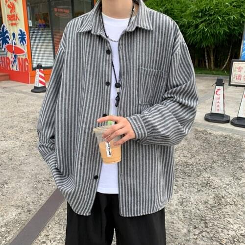 Men Corduroy Shirts Long Sleeve Autumn Oversized Japanese Streetwear Blouse