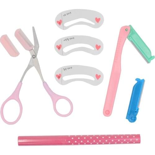 Eye brow 4 in 1 Makeup Tool Set Multifunction Eyebrow Shaping Shaving Trimmer Eyebrow Enhancer Drawing Stencil Cosmetic Tool Kit