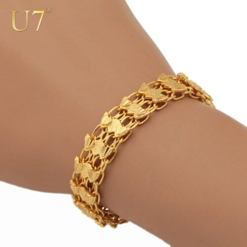 New Unique Design Heart Bracelet Quality Gold Color Fashion Jewelry Heart Chain & Link Bracelets For Women U7 H461