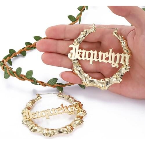 Personalized Name Bamboo Earrings Sexy Hip Hop earrings with Statement Words, 30mm - 100mm
