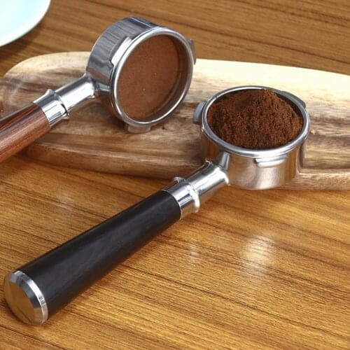 58MM Stainless Steel Double Ear Coffee Machine Handle Bottomless Filter Portafilter Universal Wooden E61 Espresso Coffee Tools
