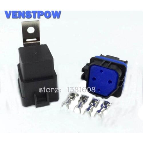1PC 40A 12V 4 Pins Full Waterproof DIY Car Truck Relay Iron Backrest + Waterproof Socket without wire