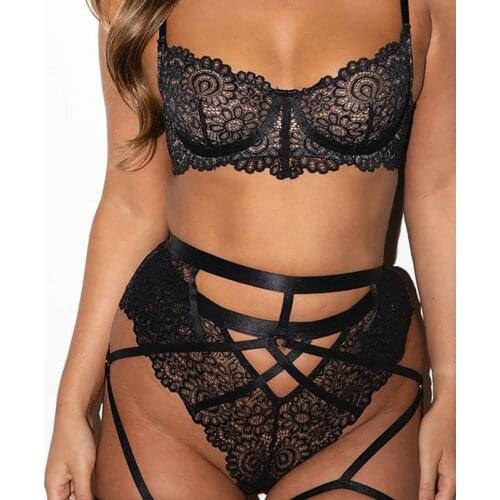 Sexy Lingerie Bra High-waisted Panties Lace Lashes Decoration Sexy Clothes Babydoll Womens Underwear Exotic Costume