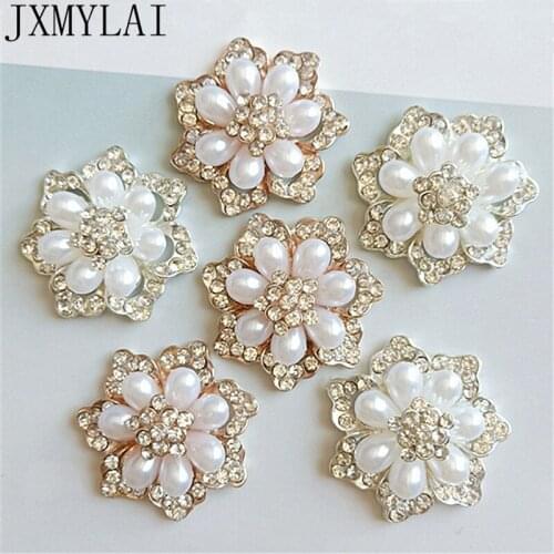 10 PCS 39mm Fashion Metal Alloy Crystal Rhinestone Imitation Pearl Flowers Connectors Charm DIY Hair Accessories