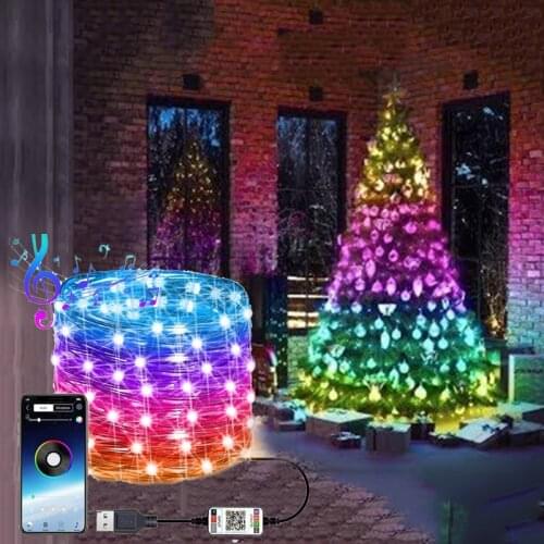 Christmas Tree Decor Smart USB LED String Light Bluetooth App Control Colorful Light Waterproof Fairy Lights Xmas New Year Decor
