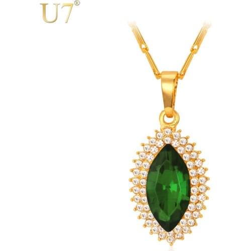 U7 Big Crystal Necklace Women Gold Color Geometric Colorful Stones Office Style Fashion Jewelry Pendant Necklaces P451