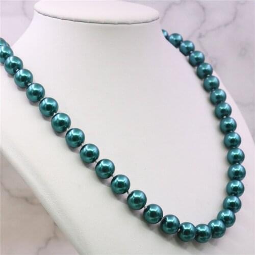 Bohemian Retro Jewelry Green Artificial Shell Pearl 8/10/12mm Round Beads Necklace Party Womens Gifts Rope Chain 18inch Y933