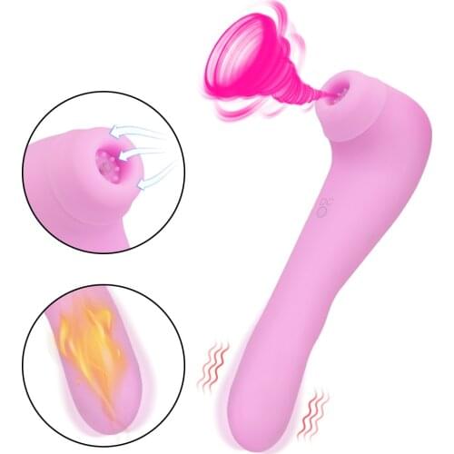 Strong Sucking Vibrator G-Spot Clitoris Stimulator 2 in 1 Dildo Vibrator Nipple Sucker Sex Toys for Women Heating