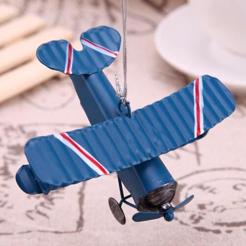 Vintage Biplane Model Mini Figurines Toys For Children Metal Iron Air Plane Model Aircraft Children Room Hanging Decor Kids Gift