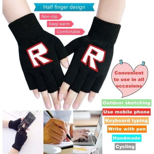 Knitted Half Finger Gloves for Unisex Autumn and Winter Roblox Half Finger Touch Screen Warm Gloves Crochet Stretchy Mitten Gift
