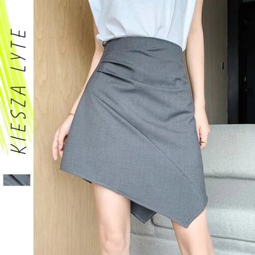 Womens Skirt Solid Gray Irregular New Summer 2021 Fashion Chic High Waist A Line Mini Skirt Good Quarlity