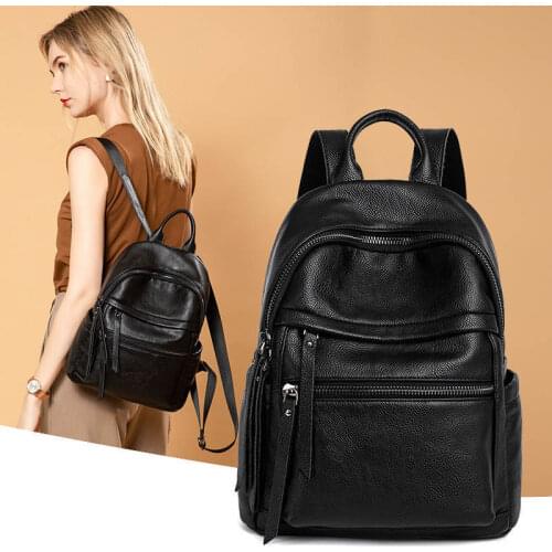 2021 Women Backpack Female High Quality Soft Leather Book School Bags for Teenage Girls Travel Backpack Mochilas Y4