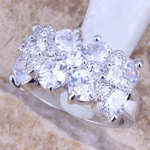 Delightful White CZ Silver Plated Womens Jewelry Ring Size 6 / 7 / 8 / 9 R0764