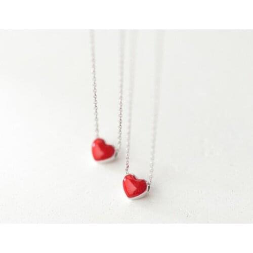 Fashion Jewelry Lovers Gifts 925 Sterling Silver Red Heart Pendant Necklaces for Women Lady Genuine Sliver Choker Necklace