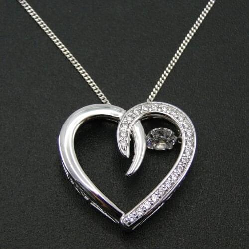 Fine Necklace 100% 925 Sterling Silver Dancing CZ Crystal Love Pendant Necklace Women Jewelry Necklace
