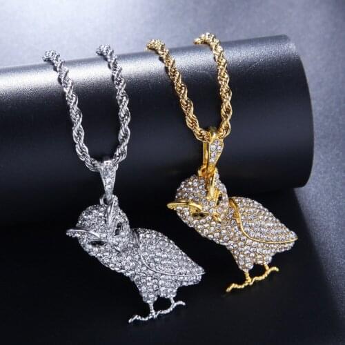 Hip Hop Iced Out Owl Pendant Necklace For Gold Color Silver Animal Bling AAA CZ Necklace Womens Ms Jewelry
