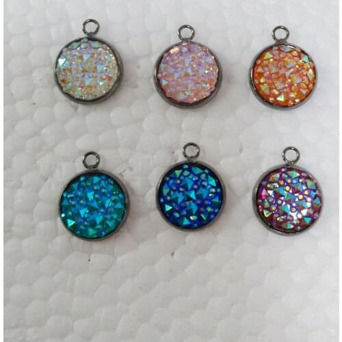 20pcs/lot 12mm Gunmetal color Druzy Necklace Earring Pendant,Faux Druzy Bridesmaid Charms For Boho Jewelry