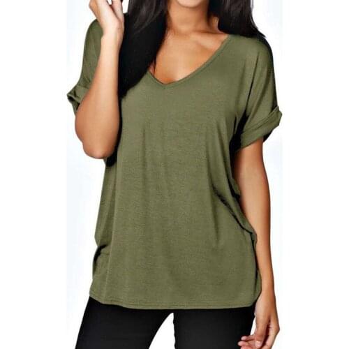 2020 8 Color S-XXL Plain V-neck T Shirt Women Cotton Elastic Basic T-shirts Female Casual Loose Tops Short Sleeve Tees
