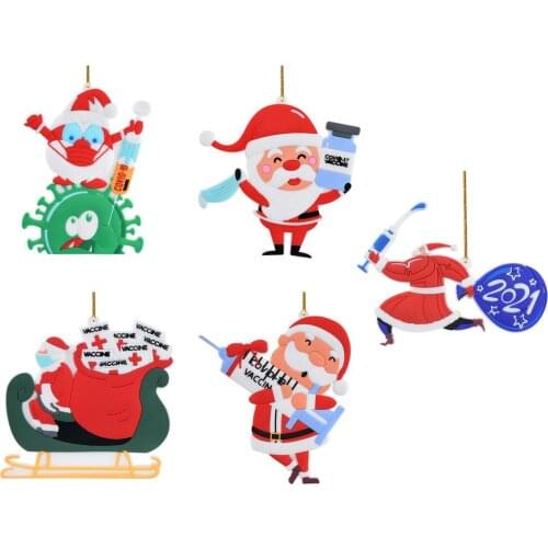 2021 Christmas Ornaments Unique Resin Santa Claus Xmas Tree Hanging Vaccines Pendant New Year Christmas Decorations For Home