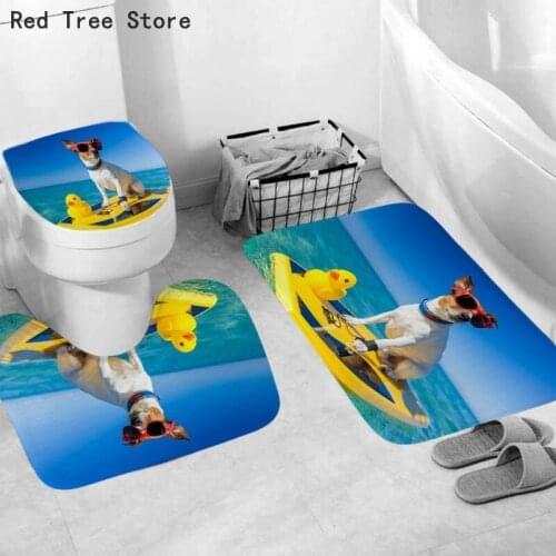 3Pcs Bathroom Bath Mat Dog Duck 3D Cartoon Shower Carpet Absorbent Fabric Toilet Seat Lid Cover Foot Pad Non-slip Bathroom Rug