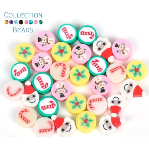 30Pcs/Lot Santa Snowman Candy Spacer Polymer Clay Beads Christmas For Jewelry Making DIY Handmade Accessories