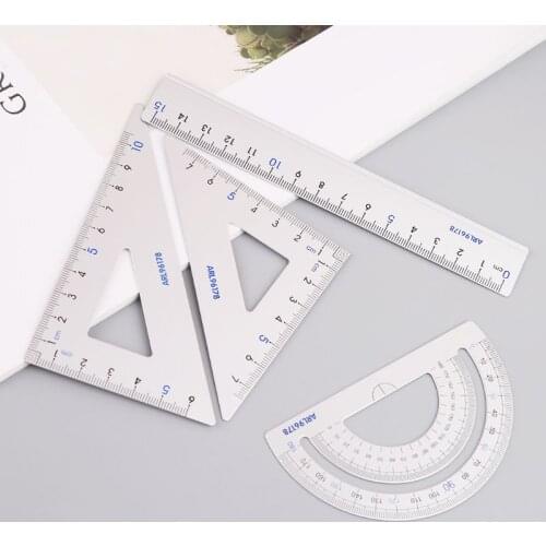 4Pcs/set Drawing School Supplies Set Square Triangle Ruler Aluminum Alloy Protractor