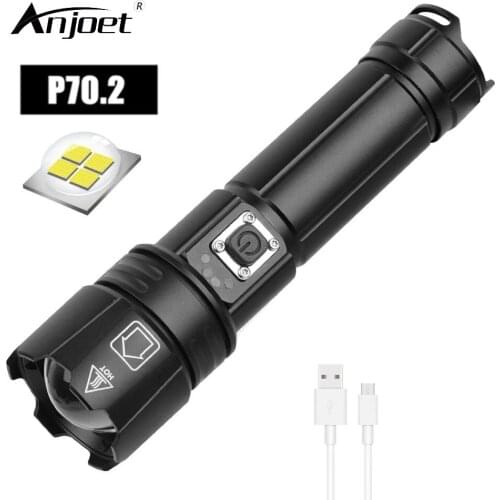 ANJOET Ultra Bright XHP70 LED Flashlight Rechargeable USB Zoomable Torch Hunting Lamp for Camping Travel