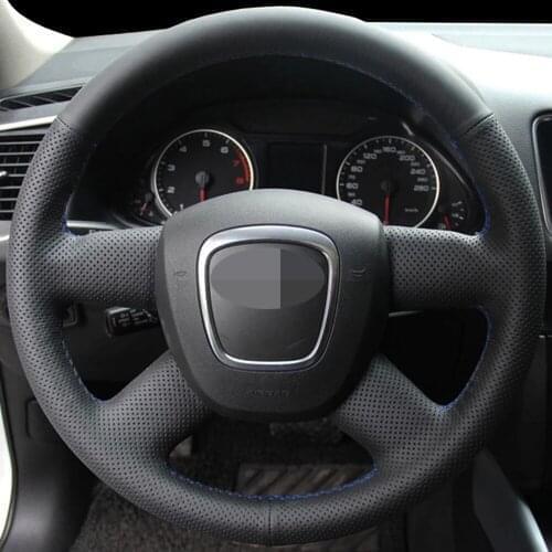 DIY Black Genuine Leather Car Accessories Steering Wheel Cover For Audi A3 2006-2013 A4 (B8) A6 (C6) 2005-2011 Q5 2009-2012 Q7